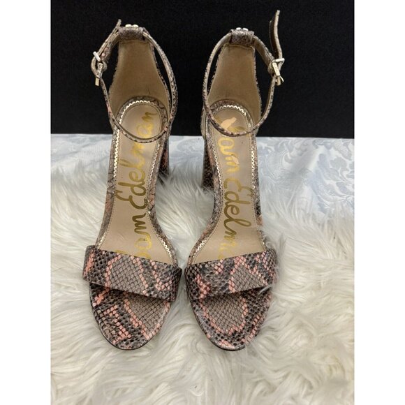 Sam Edelman‎ 8 Daniella Block Heel Sandal Pink Gold Snakeskin Shoe Ankle Strap - Picture 4 of 9